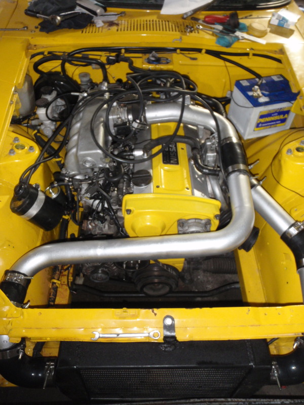 Aftermarket Radiator for RB25 in 240Z (oil cooler and oil cooler bypass